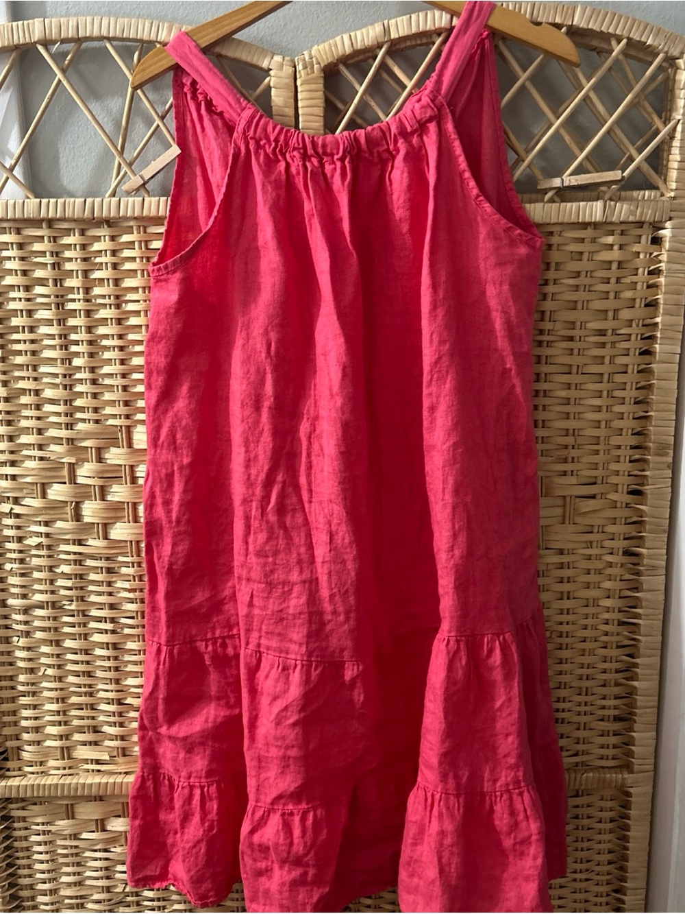 Bellambra Dress Med Sleeveless Tie Neck Made in Italy 100 % Linen Coral
